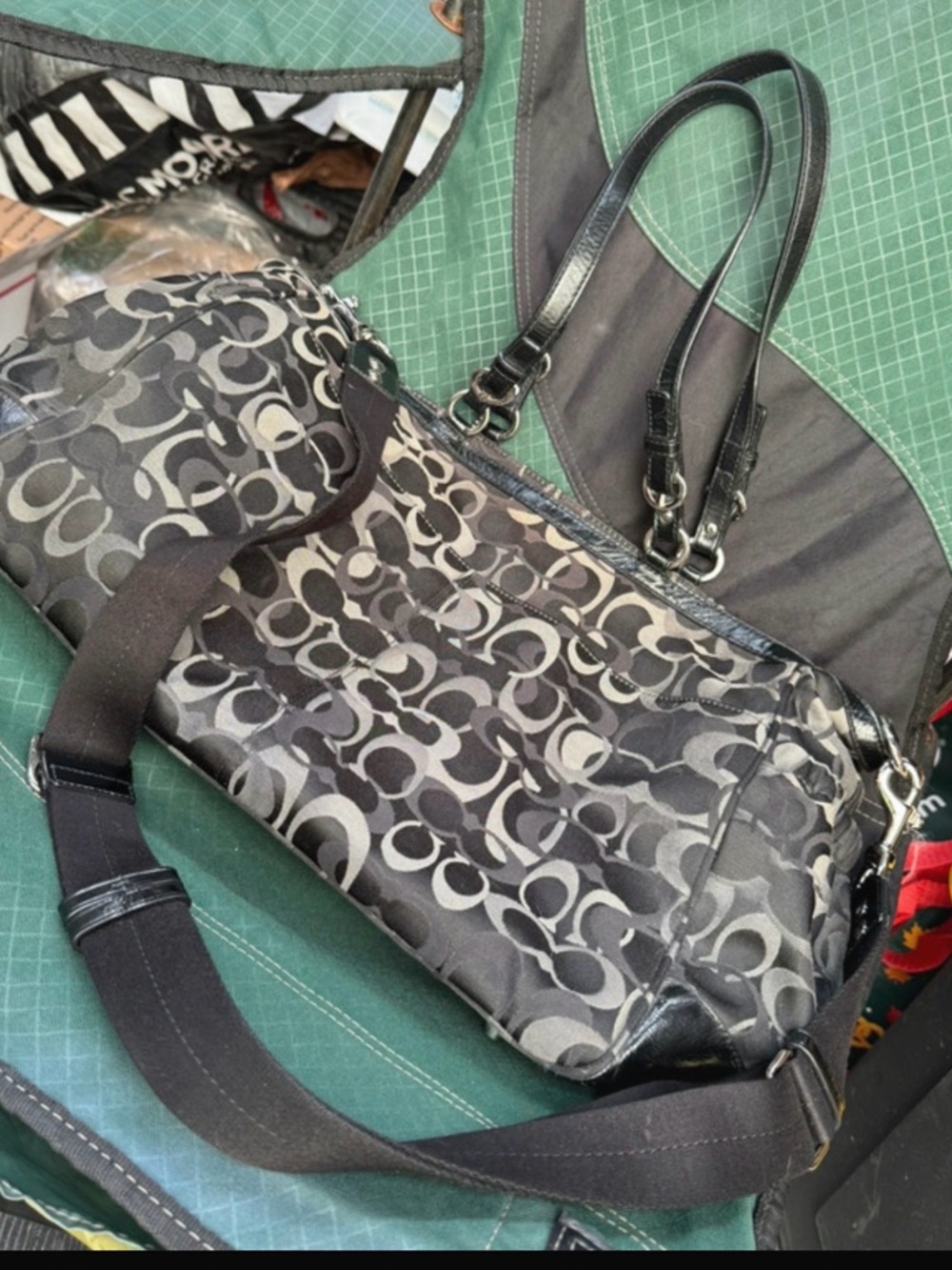 Coach Green & Gray Signature Tote with Leather Tag